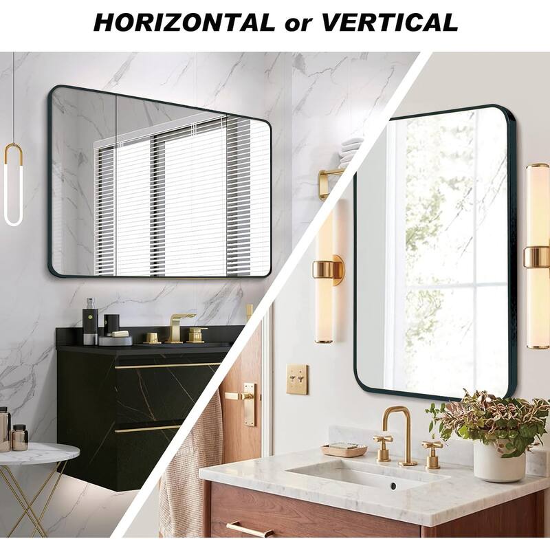 GDFStudio - Luxe Contemporary Oversized Rectangular Metal Bathroom Vanity Wall Mirror with Wide Reflective Surface - 30" x 40"