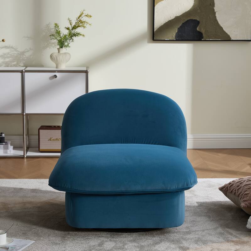 Pumpkin-Shaped Swivel Chair, 360-Degree Swivel Accent Chair for Living Room Bedroom Office - Smoke Blue