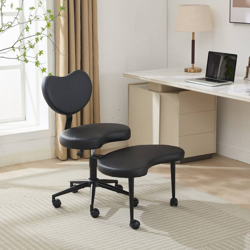 Criss Cross Desk Chair with Lumbar Support and Adjustable Stool - N/A - Black