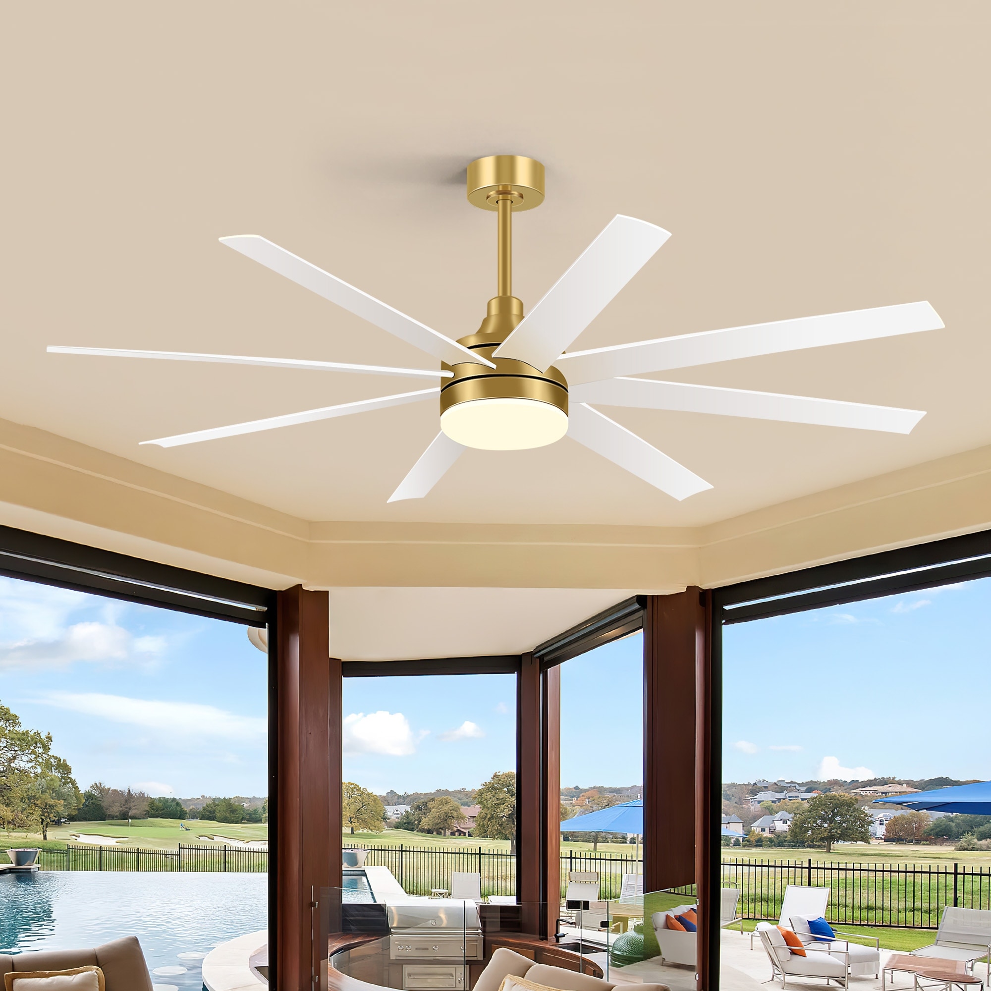 Airsurfer 65" LED Ceiling Fan with Light, 8 Blade, 6 Speed DC Motor, Remote Control