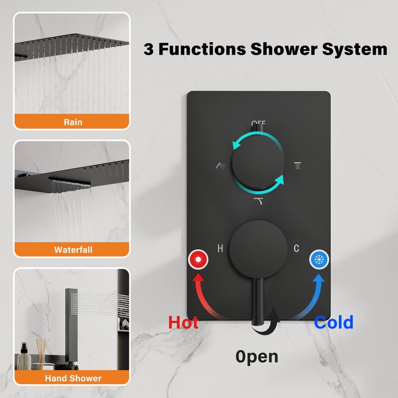 Rainfall Shower System With Hand shower And Concealed Pressure Balance Valve