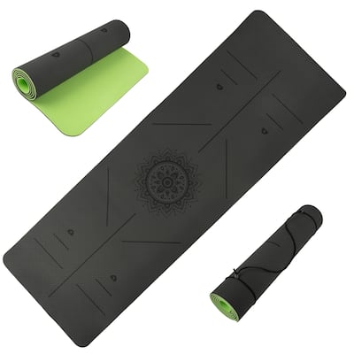 Yoga Mat with Alignment Marks - Lightweight Exercise Mat with Carry Strap for Home Workout or Travel by Wakeman Outdoors