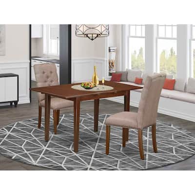HomeStock 3-Piece Mahogany Finish Rectangular Solid Wood Top With Butterfly Leaf Dining Table Set