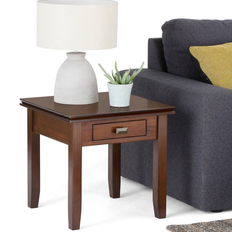 WYNDENHALL Stratford SOLID WOOD 21 inch Wide Square Transitional End Side Table - Russet Brown