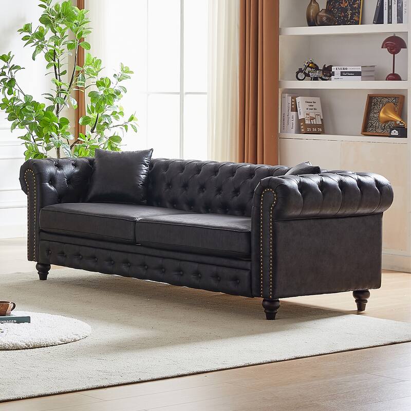 Chesterfield Sofa in Tech Fabric - 85.5" 3-Seater with Rolled Arms