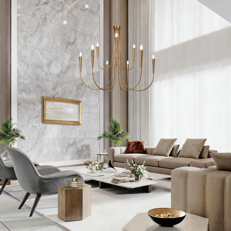 Mid-Century Modern Gold 9-Light 41.3 IN Chandelier Classic Candle Light for Living Dining Room - D41.3" x H40.1"