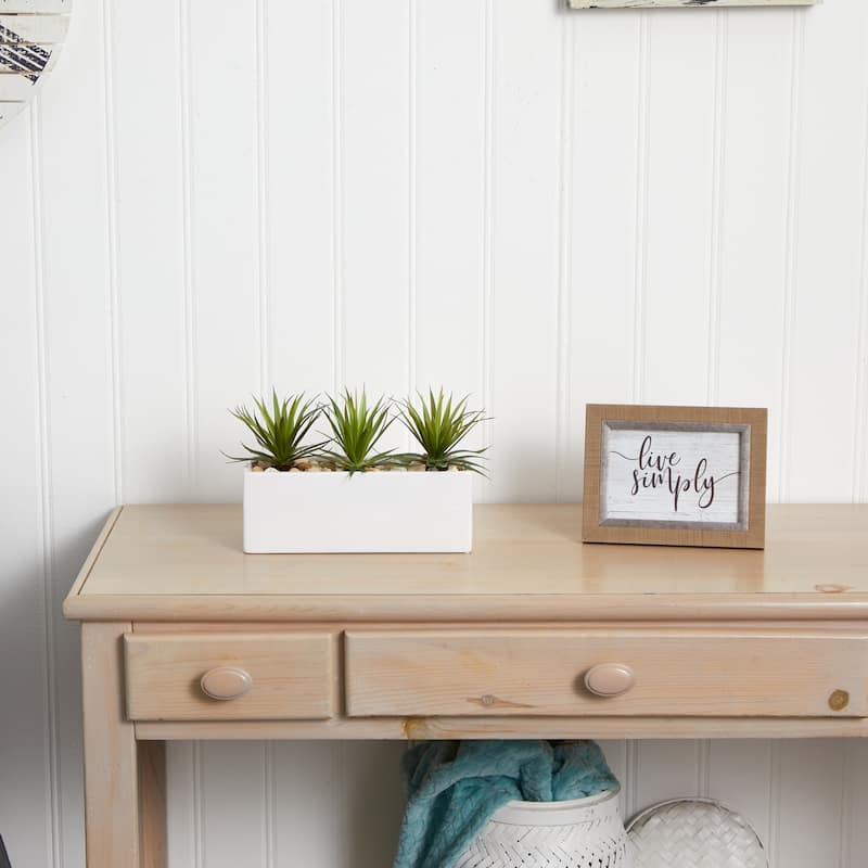 Artificial Plant with Vase Vintage Green Grass Decor Home Living Room Tabletop Décor - White - 8