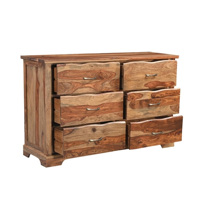 HomeRoots 60" Brown Solid Wood Live Edge Six Drawer Double Dresser