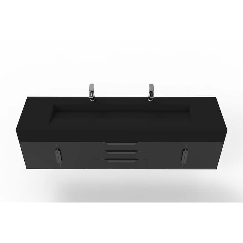 Nile 72" Wall Mounted Bathroom Vanity Set w/ Black Top