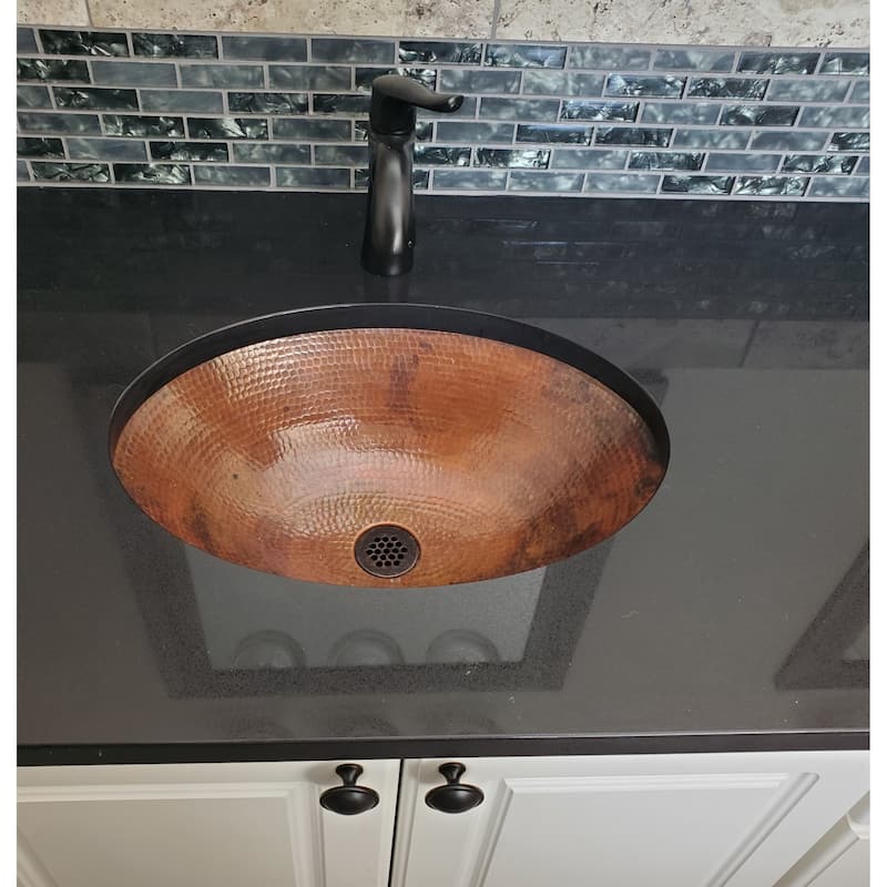 19" Natural Patina Copper Bathroom Sink with Grid Drian by SimplyCopper - 19" X 14" X 5.5"