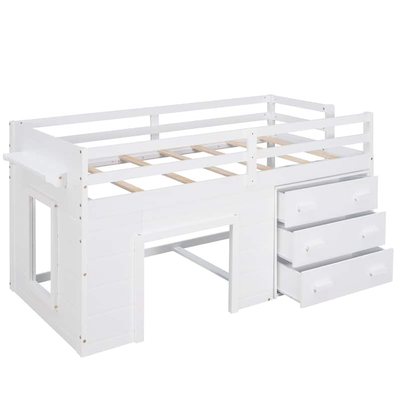 Twin Size Loft Bed with Cabinet and Shelf