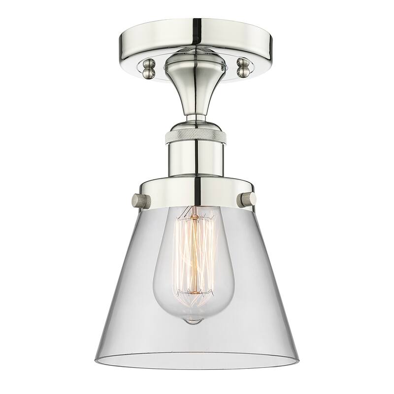 Innovations Lighting Edison Cone - 1 Light 7" Semi-Flush Mount - Clear/Polished Nickel