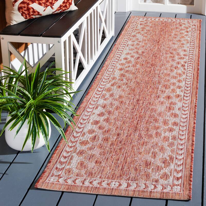 SAFAVIEH Courtyard Muire Indoor/ Outdoor Waterproof Patio Backyard Rug - 2'3" x 8' Runner - Rust/Beige