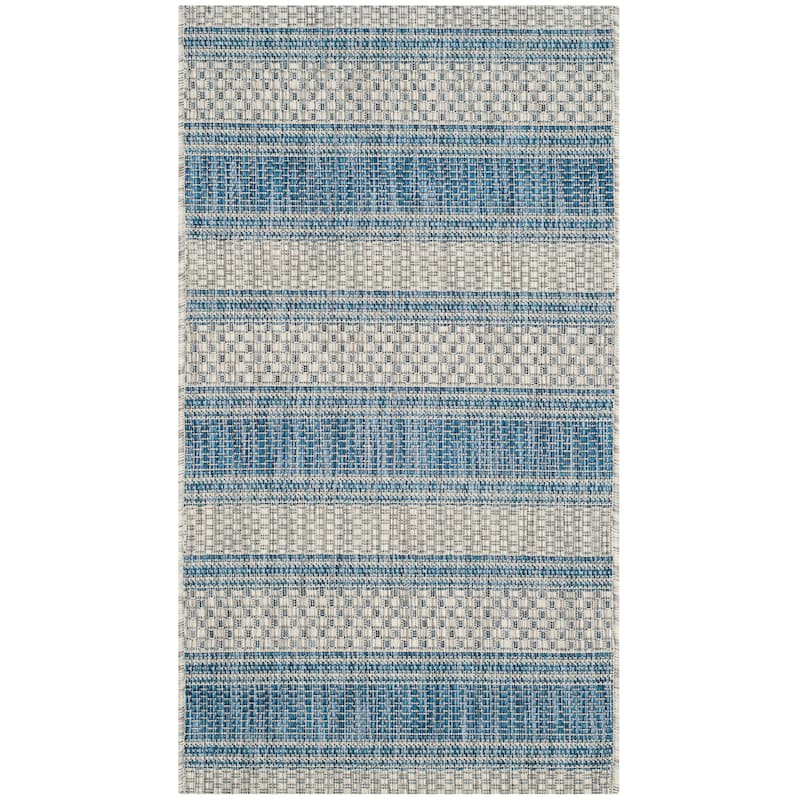 SAFAVIEH Courtyard Zainea Indoor/ Outdoor Waterproof Patio Backyard Rug - 2' x 3'7" - Grey/Navy