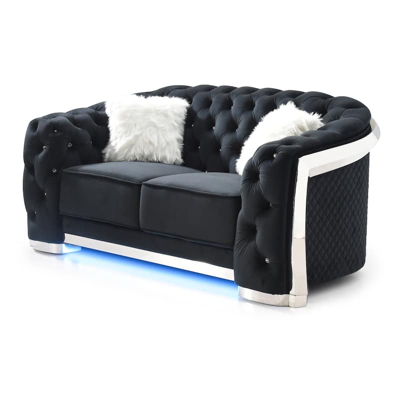 Gray Flared Arm Loveseat - Black