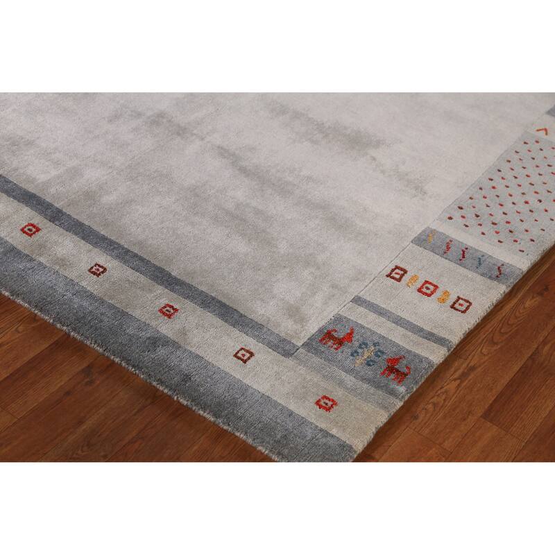 Hand Knotted Oriental 100% Wool Carpet Tribal Animal Pictorial Greys & Charcoal Gabbeh Area Rug - 7' 8'' X 5' 3''
