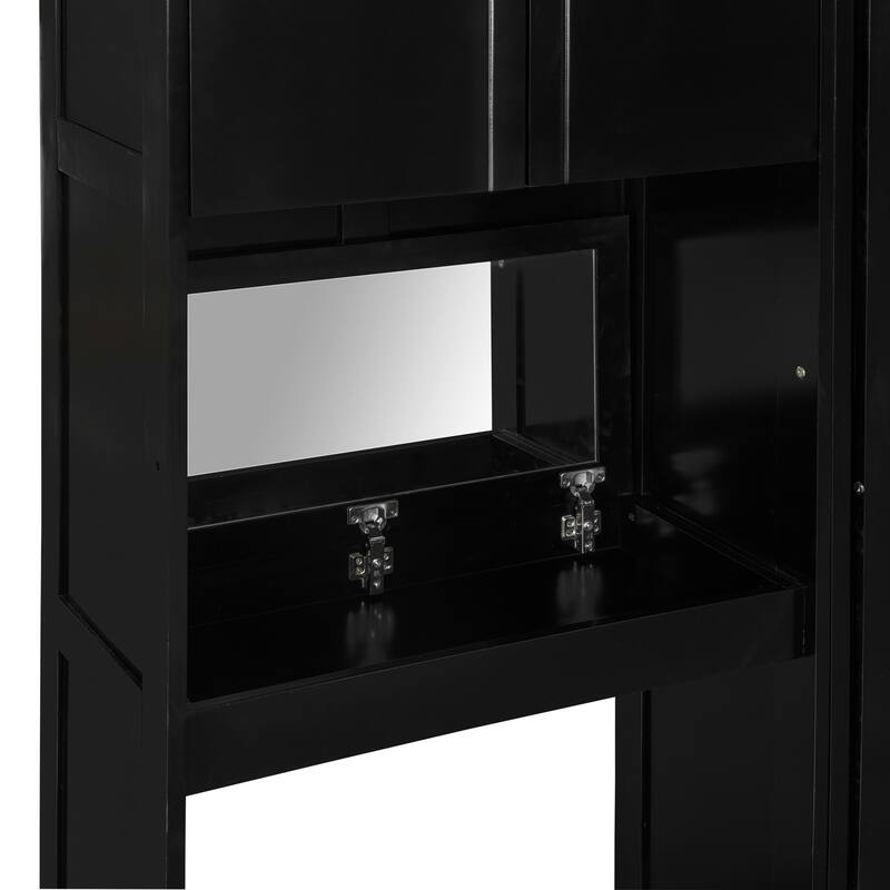 Queen Murphy Bed with Fold-Out Desk, Flip-Up Vanity Mirror, and Storage Cabinets, Space-Saving Design