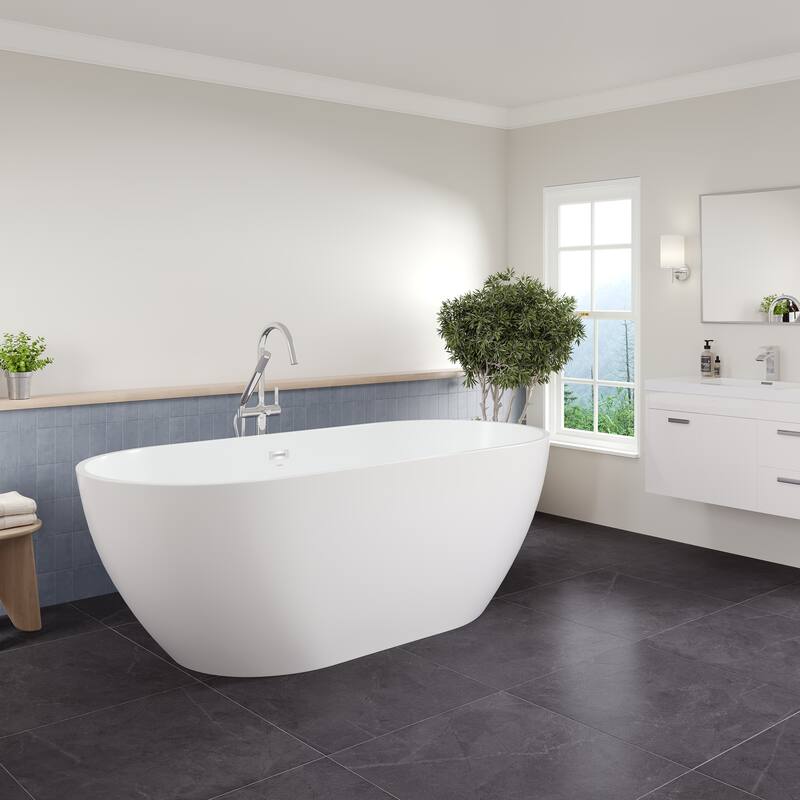 Eviva Opal Glossy White Acrylic Oval Freestanding Bathtub