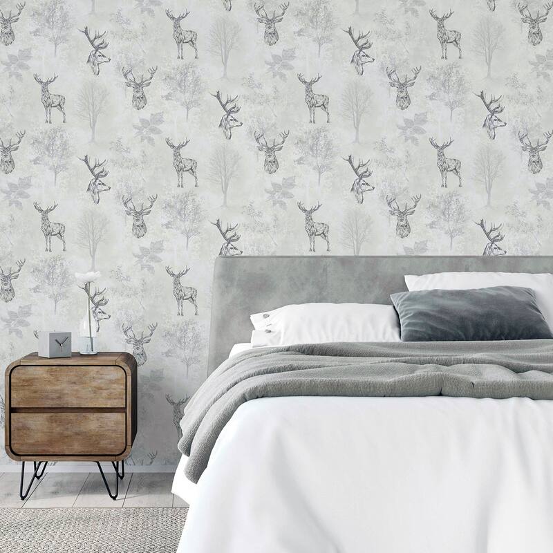 Arthouse Gilbert Black Etched Stag Wallpaper