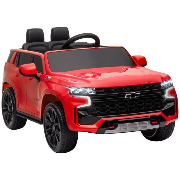 slide 2 of 7, Aosom Chevrolet TAHOE 12V Kids Ride-On Car, Remote Control, Music, Lights, Red 5-7 Years - Assembly Required - Red