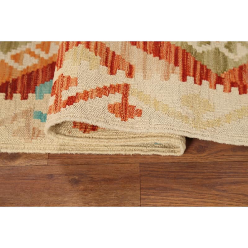 Flat Weave Kilim Reversible Area Rug Handmade Wool Carpet - 5'1"x 6'5"