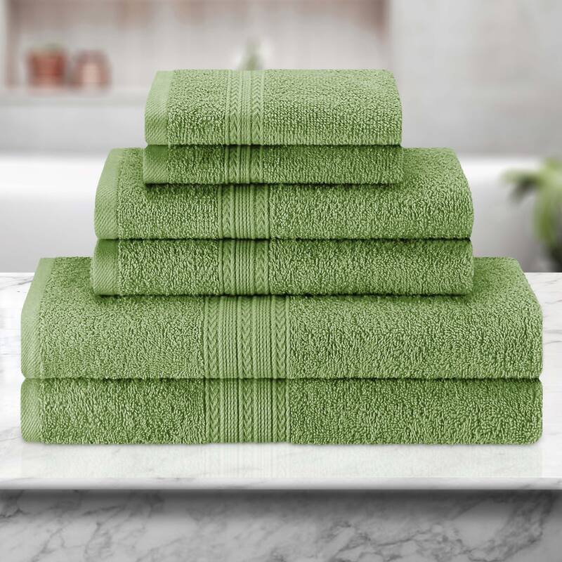 Eco-Friendly Sustainable Cotton 6-Piece Bathroom Towel Set - Terrace Green