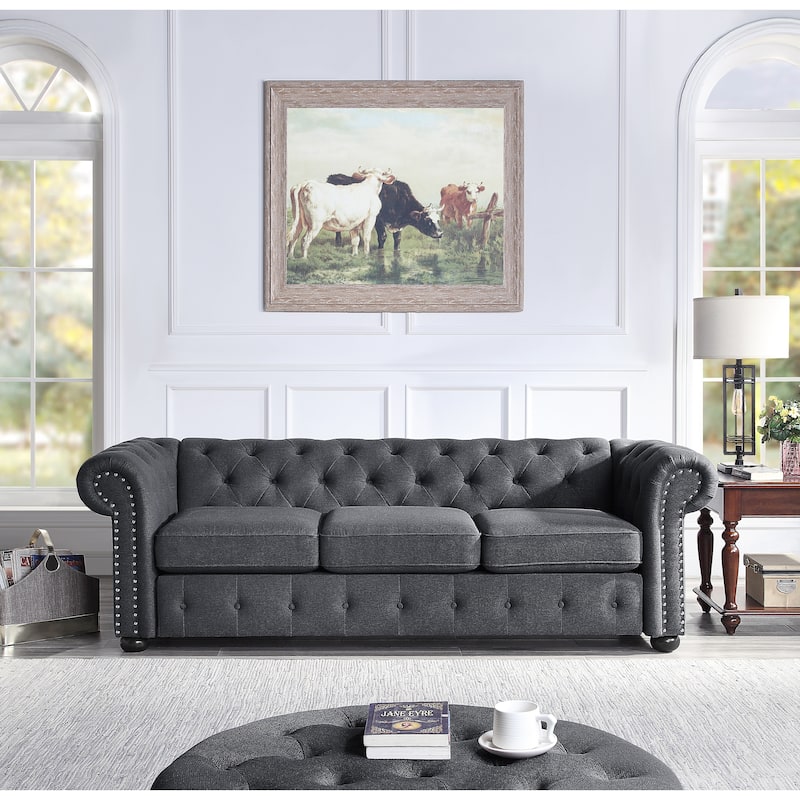 Corvus Aleksis Tufted Chesterfield 3-seater Sofa with Rolled Arms