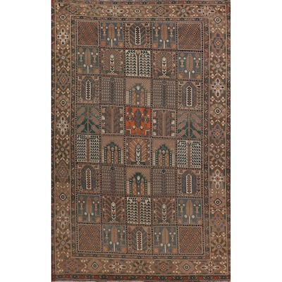 Garden Design Brown Bakhtiari Persian Vintage Rug Handmade Wool Carpet - 6'11"x 10'2"