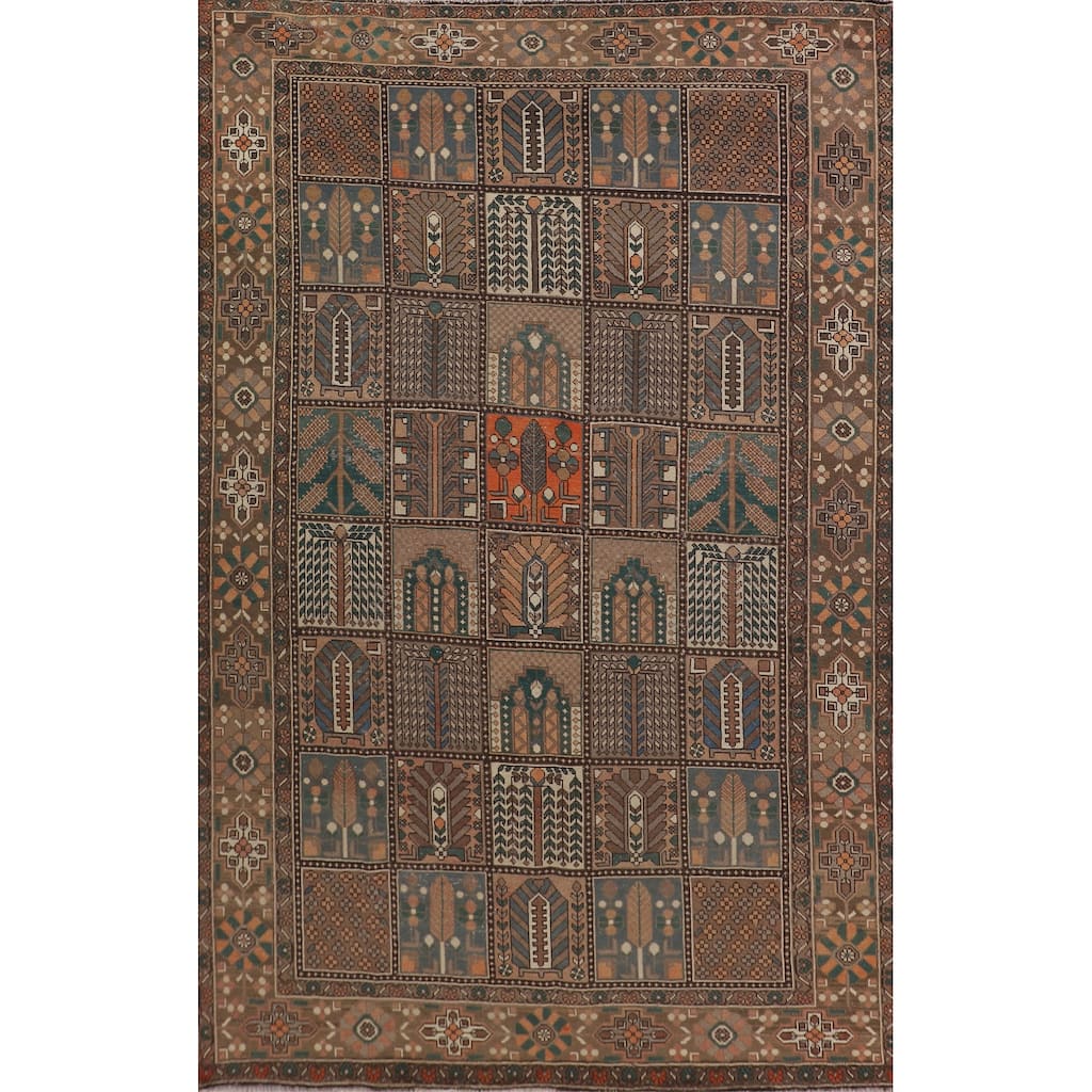 Garden Design Brown Bakhtiari Persian Vintage Rug Handmade Wool Carpet - 6'11"x 10'2"