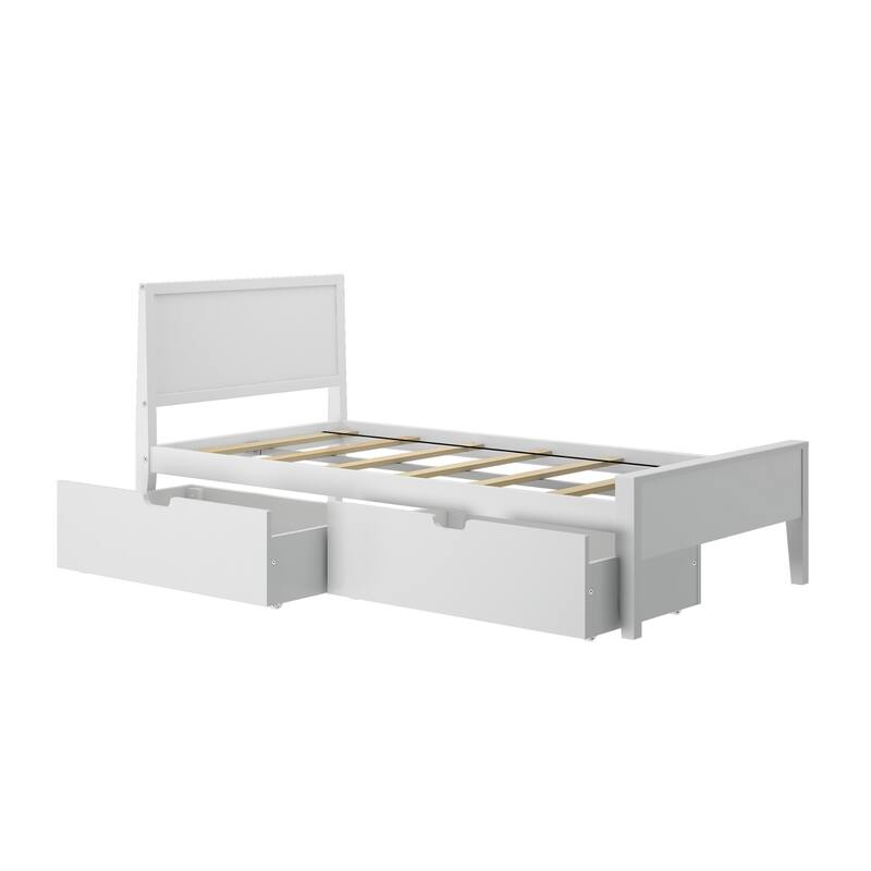 Max and Lily Twin-Size Bed with Panel Headboard and Storage Drawers