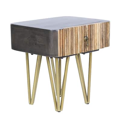 Vintage-Inspired Nightstand with Drawer, 18" Mango Wood Bedside Table