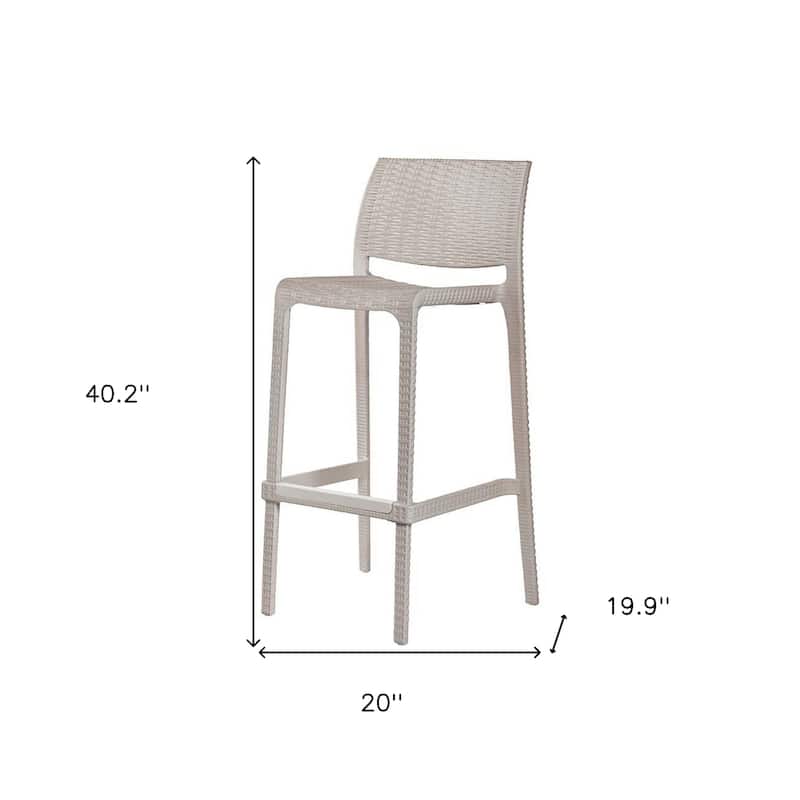 HomeRoots Set of Four 30" Taupe Faux Rattan Heavy Duty Plastic Outdoor Bar Height Chairs