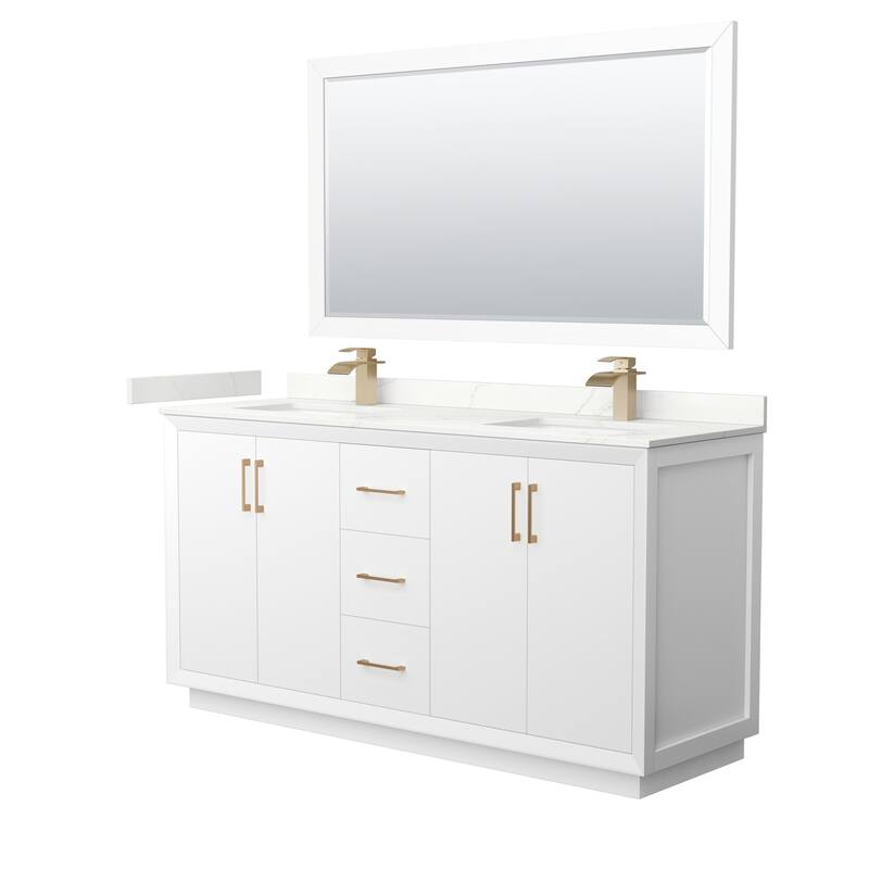 Wyndham Collection WCF414166D-QTZ-UNSM58 Strada 66" Free Standing - White / Giotto Quartz Top / Satin Bronze Hardware