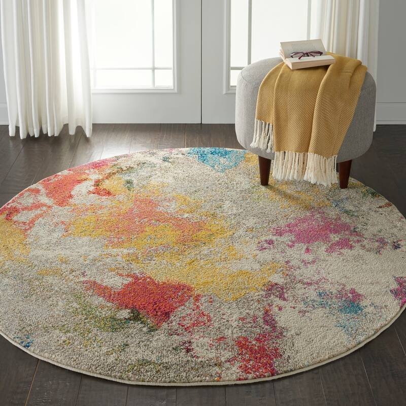 Nourison Celestial Modern Abstract Multicolor Area Rug - 4' Round - Ivory/Multi - Runner/Rectangle
