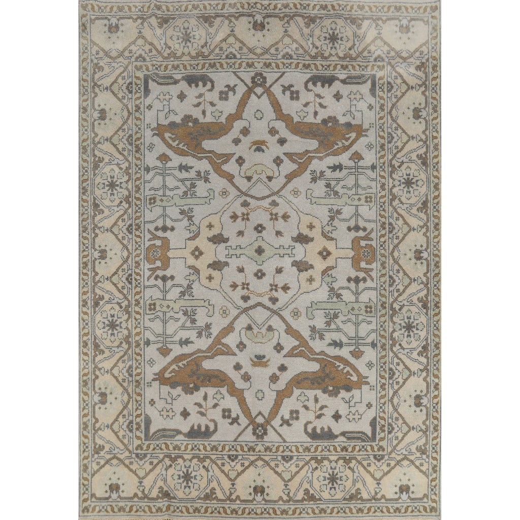 Transitional Oushak Indian Area Rug Handmade Grey Wool Carpet - 8'1" x 9'8"