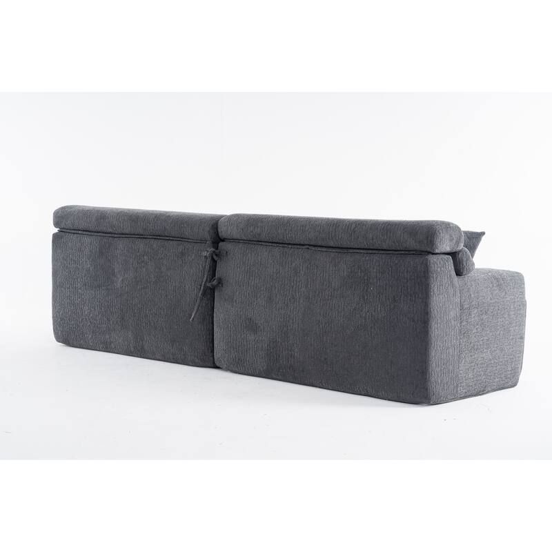 4-Seater Combined Sofa, Wood Grain Chenille Fabric, Full Sponge Compression Sofa,Combined Sofa With 2 Pillows