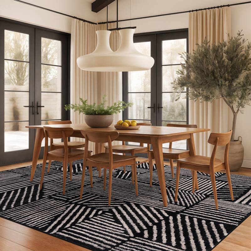 World Rug Gallery Contemporary Boho Stripes Black Area Rug