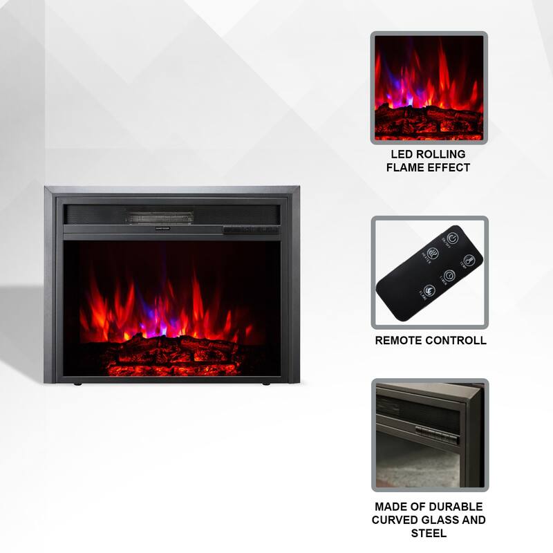 XBrand Insert Fireplace Heater w/Remote Control and LED Flame Effect, 28 Inch Long, Black