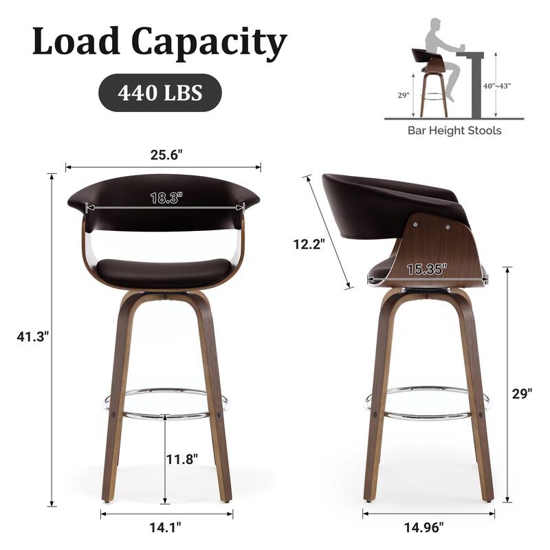 26"/29" Faux Leather Swivel Bar Stools, Wood Counter Stool