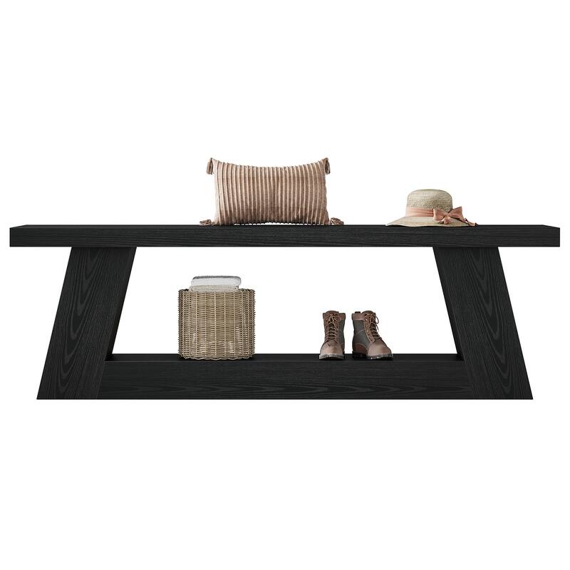 Wooden Entryway Bench with Storage Shelf, 63" Rustic Extra Long Bench