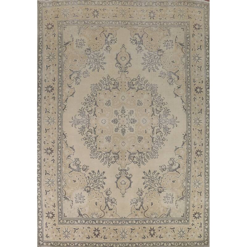 Medallion Tabriz Persian Rug Floral Hand-Knotted Wool Carpet - 9'8"x 13'2"