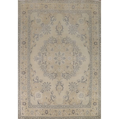 Medallion Tabriz Persian Rug Floral Hand-Knotted Wool Carpet - 9'8"x 13'2"