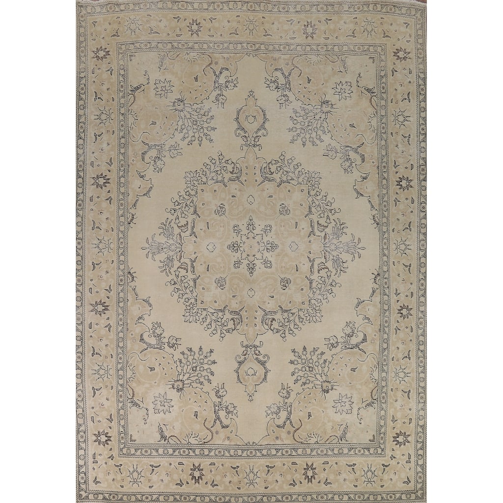 Medallion Tabriz Persian Rug Floral Hand-Knotted Wool Carpet - 9'8"x 13'2"