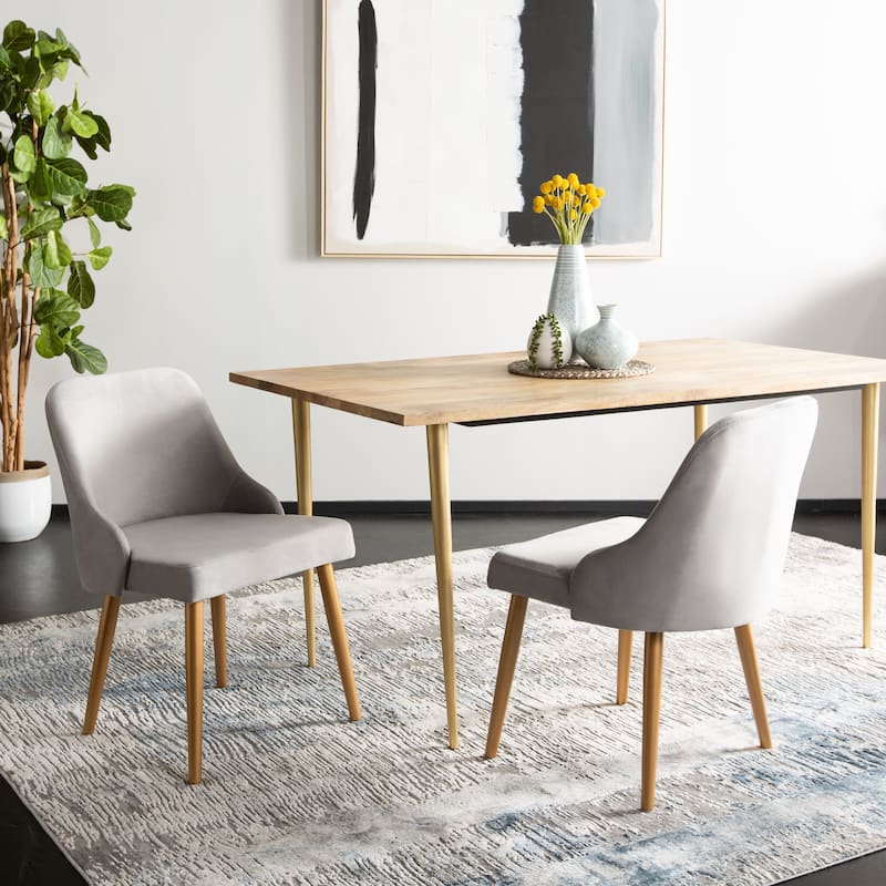 SAFAVIEH Nobie 18.3" Upholstered Dining Chair - Grey / Gold (Set of 2) - 21" x 22" x 31" - 21Wx22Dx31H
