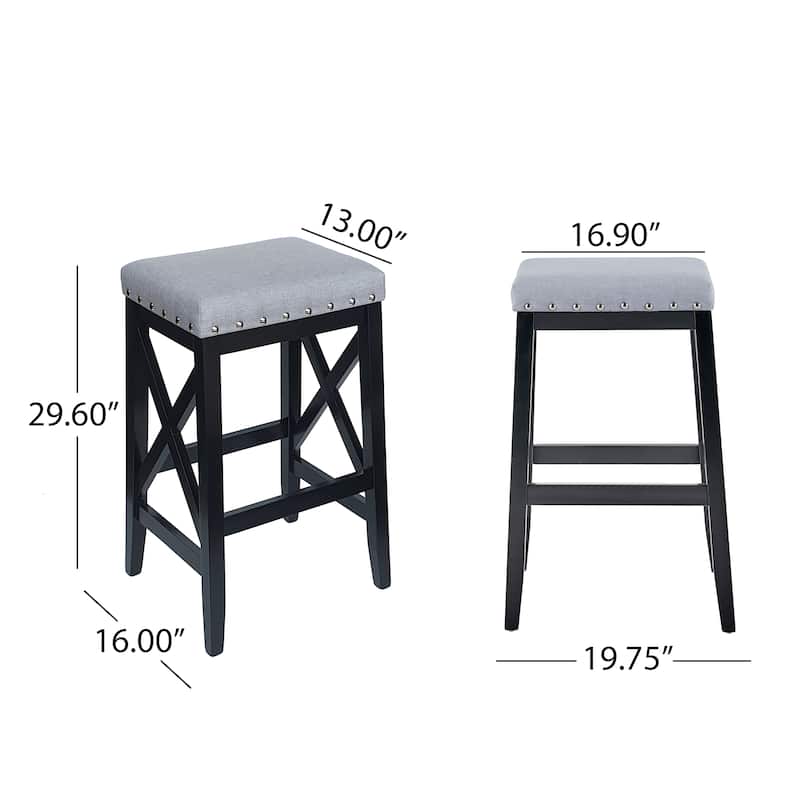 Wooden Upholstered Barstool with Nailhead Trim