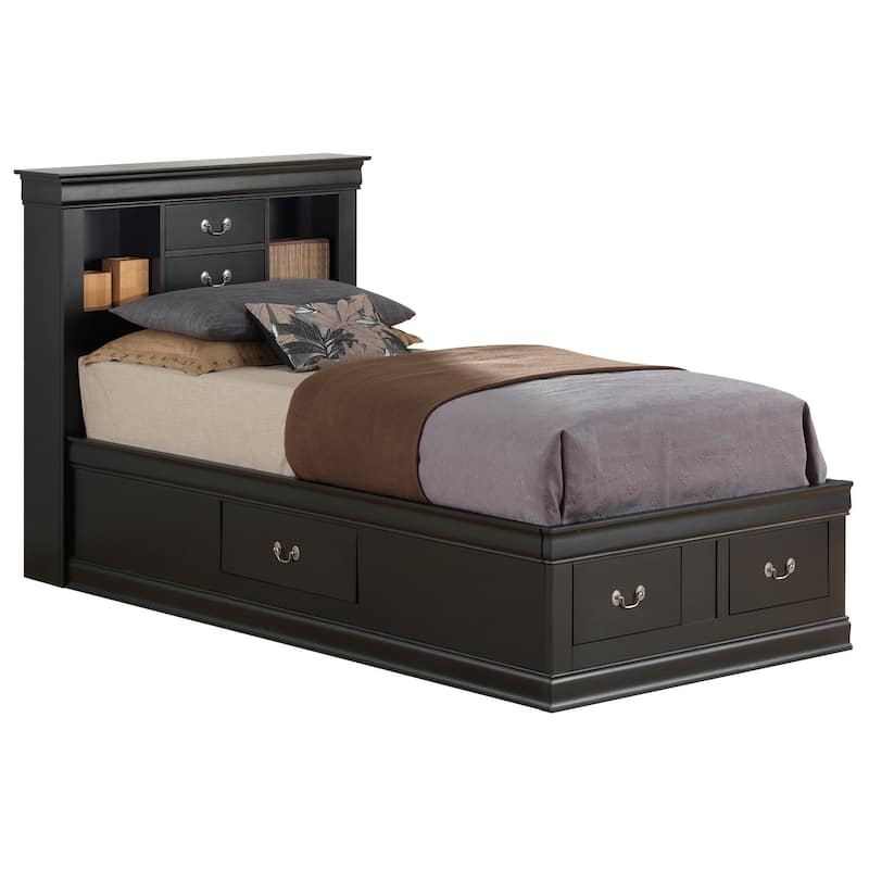 Twin Platform Bed with Drawers and Shelves - 84" - Black