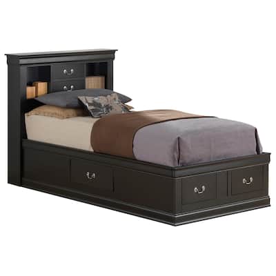 Twin Platform Bed with Drawers and Shelves - 84" - Black