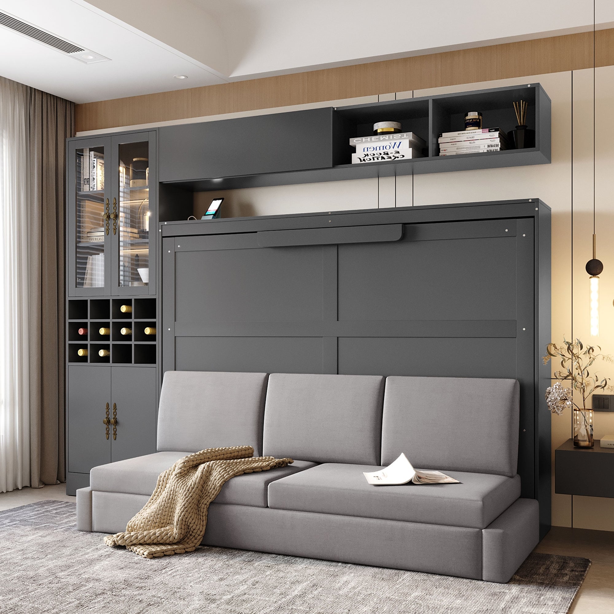 Murphy Bed Wall Bed with Sofa,Shelves USB & Light