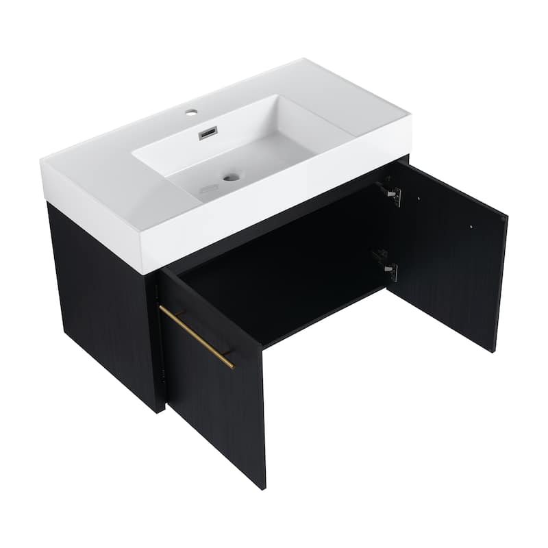 Malwee 24"/30"/36"/48" Floating Bathroom Vanity with Sink, Wall Mounted Bathroom Vanity with Soft Close Doors