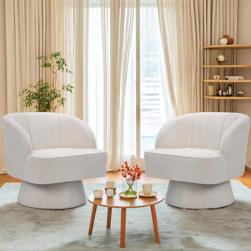 Upholstered Swivel Accent Chair Armchair, Barrel Chair, Club Chair - 2-Piece Set - Light Beige